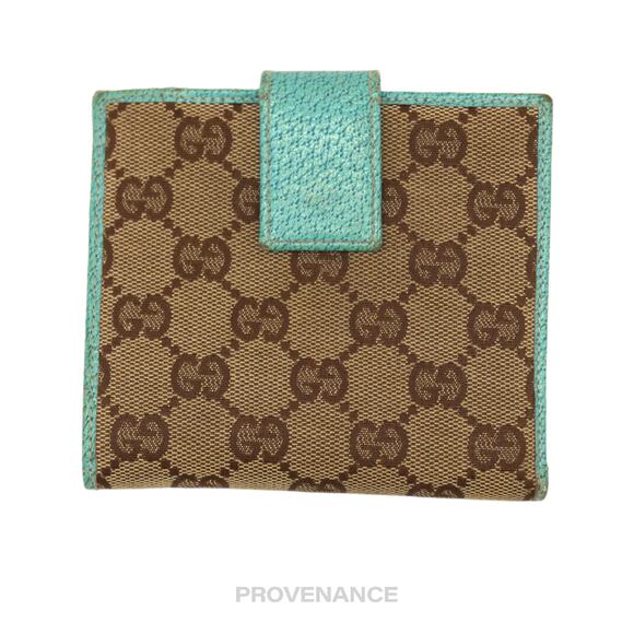 🔴 Gucci Bamboo Trifold Wallet - GG Canvas Turquoise - Picture 2 of 10